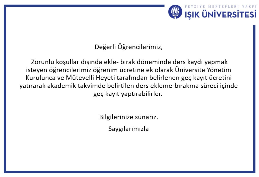 GEÇ KAYIT DUYURUSU