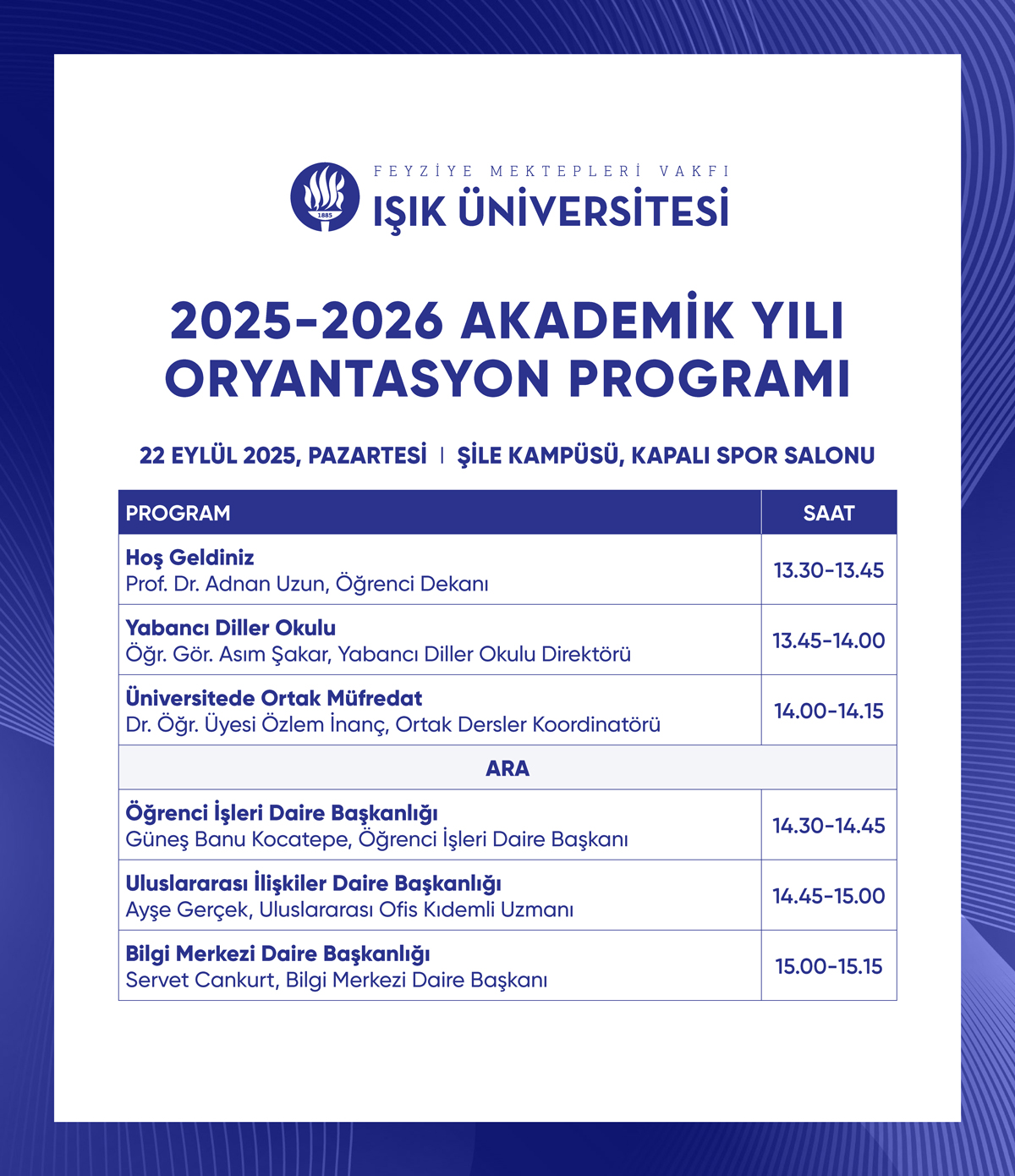 2025-2026 Akademik Yılı Oryantasyon Programı - TR