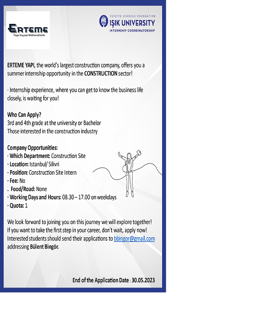 ERTEME Yapı ve İnşaat Staj Fırsatı 