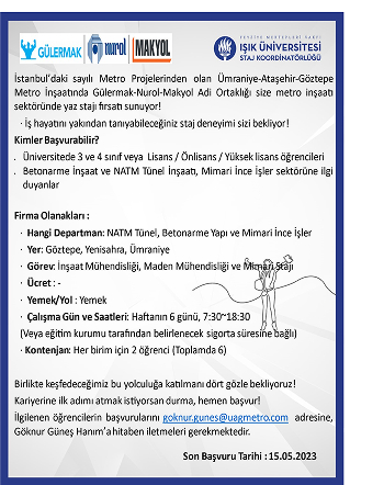 Gülermak - Nurol - Makyol Staj Fırsatı 