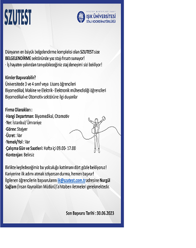 Szutest Belgelendirme Staj Fırsatı