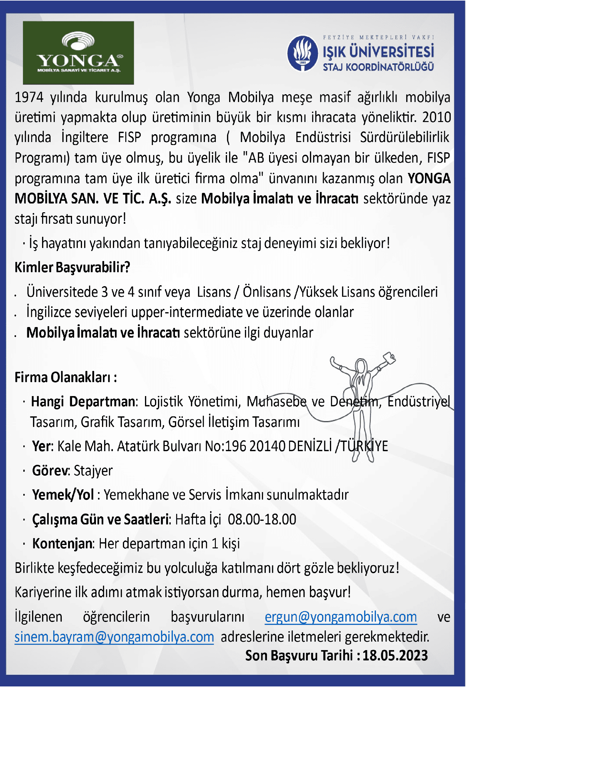 Yonga Mobilya Staj Fırsatı