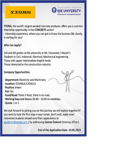 YTONG Staj Fırsatı / YTONG Internship Opportunity