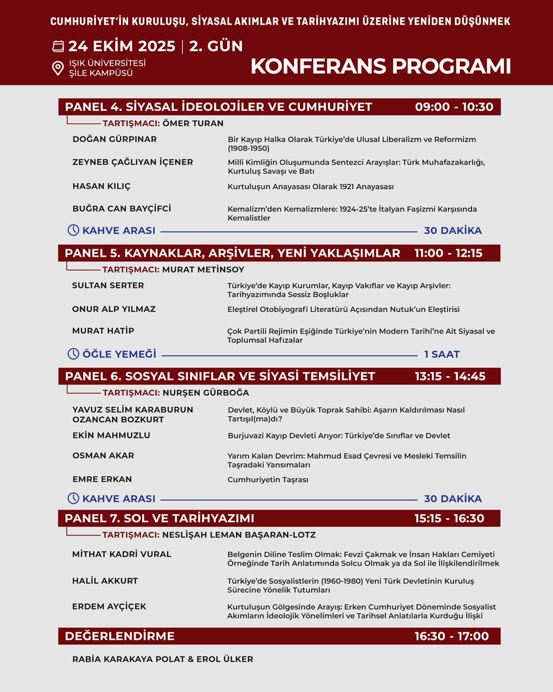 Cumhuriyet’in Kuruluşu, Siyasal Akımlar ve Tarihyazımı Üzerine Yeniden Düşünmek Konferans Programı
