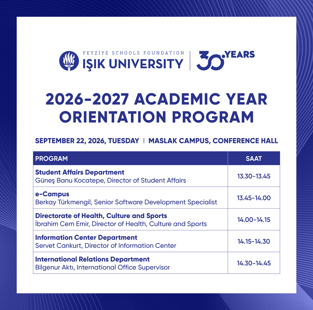 2026-2027 Akademik Yılı Oryantasyon Programı - Maslak En