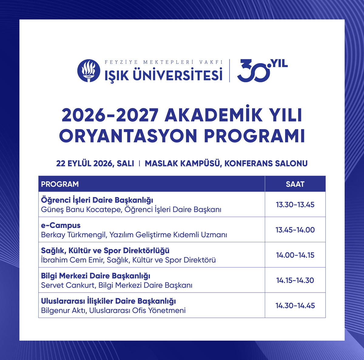 2026-2027 Akademik Yılı Oryantasyon Programı - Maslak