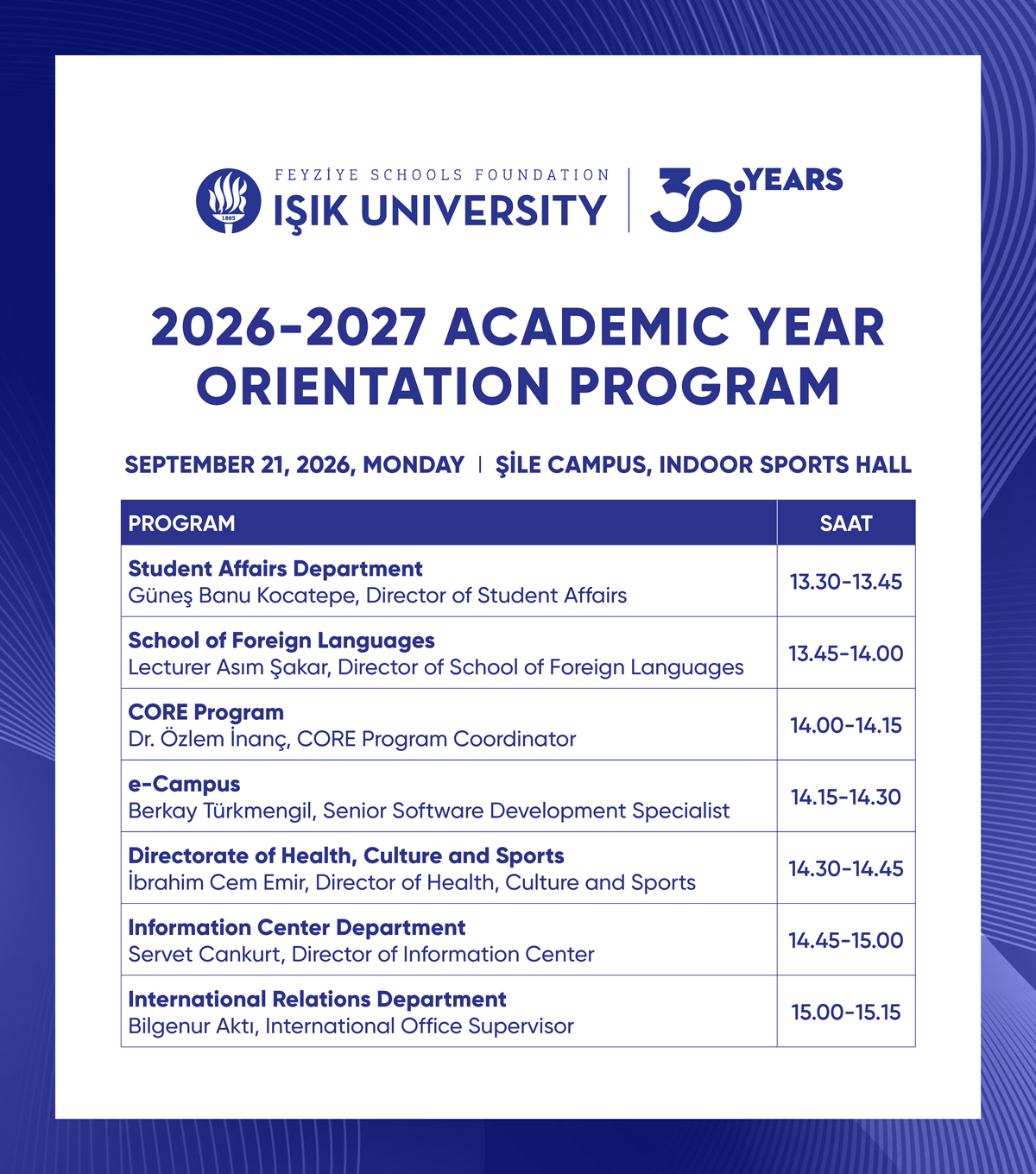 2026-2027 Academic Year Orientation Program - Şile