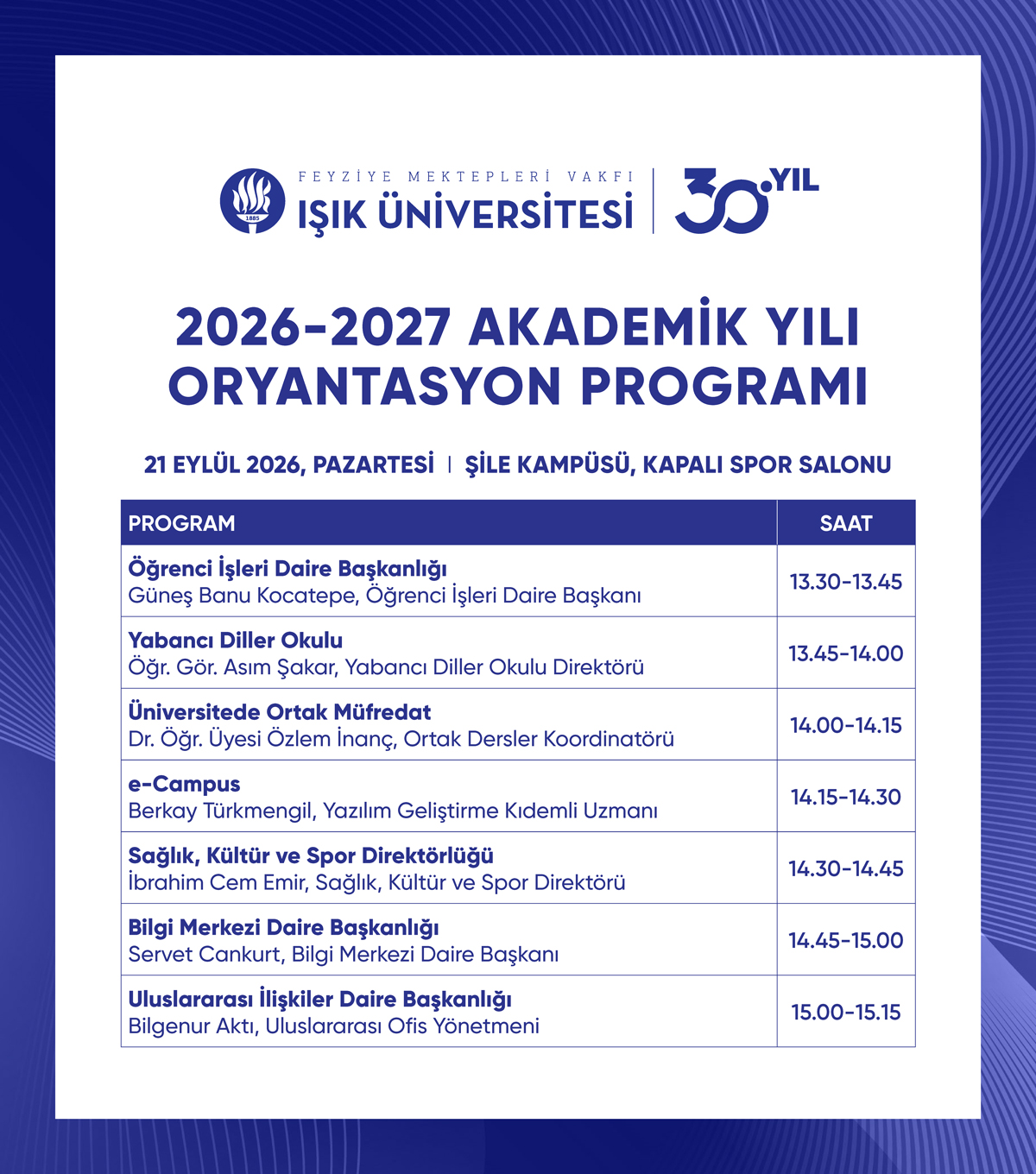 2026-2027 Akademik Yılı Oryantasyon Programı - Şile