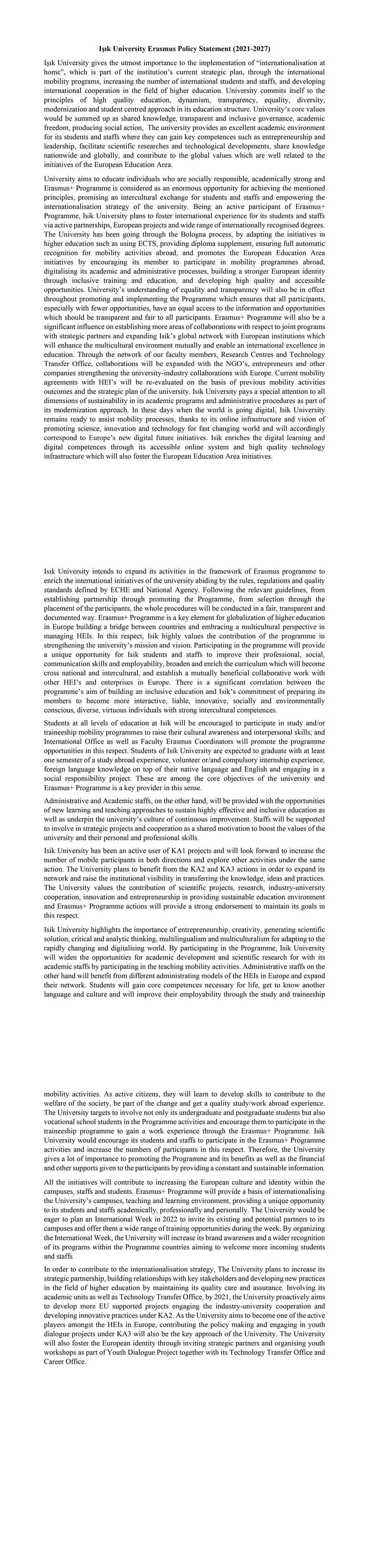 Erasmus+ Policy Statement