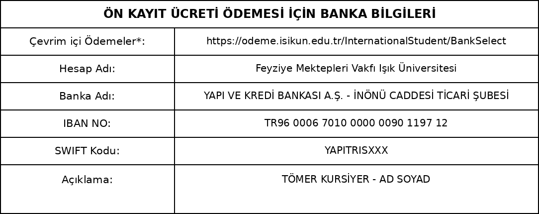 KURSİYERLER İÇİN ÖDEME ROTASI