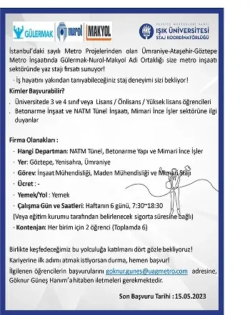 Gülermak - Nurol - Makyol Staj Fırsatı 
