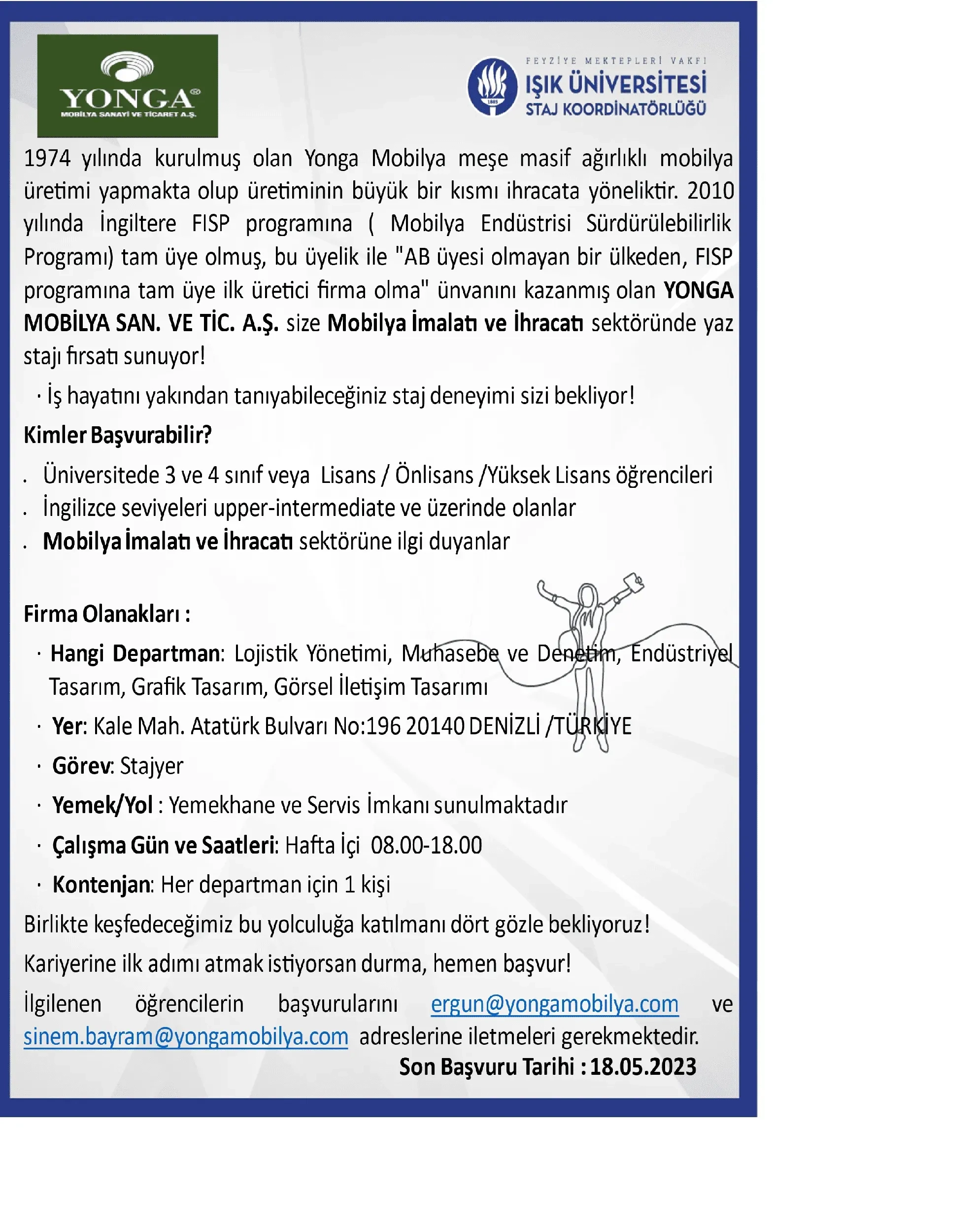 Yonga Mobilya Staj Fırsatı