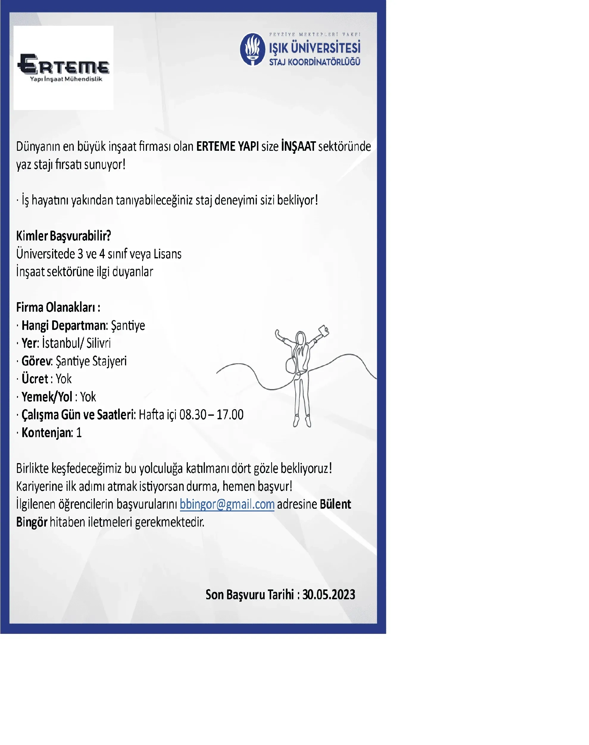 ERTEME Yapı ve İnşaat Staj Fırsatı