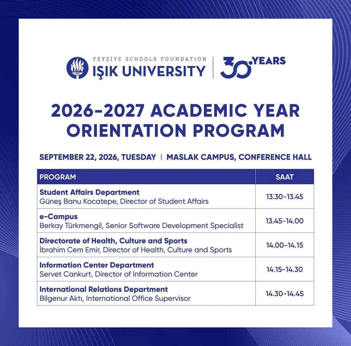 2026-2027 Akademik Yılı Oryantasyon Programı - Maslak En
