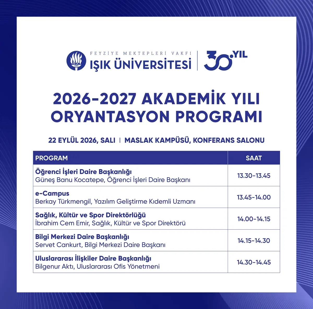 2026-2027 Akademik Yılı Oryantasyon Programı - Maslak