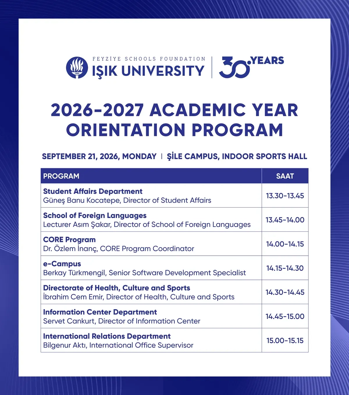 2026-2027 Academic Year Orientation Program - Şile