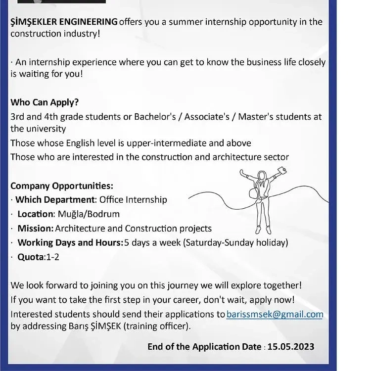 Işık Üniversitesi öğrencileri için Şimşekler Engineering office internship staj olanağı ve başvuru bilgilendirme görseli